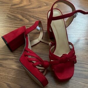 Elegant Red Block Heel Sandals tagged as size 40 fits like 8.5